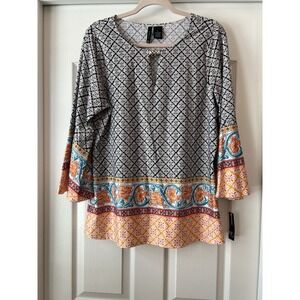 NWT New Directions Long Bell‎ Sleeve Top Size LARGE Boho Orange Hippie